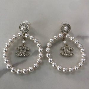 New Chanel Women Hoop Earrings Pearls Crystals